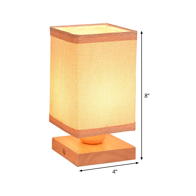 1 Head Dining Room Desk Lamp Chinese Wood Table Light with Rectangle Fabric Shade