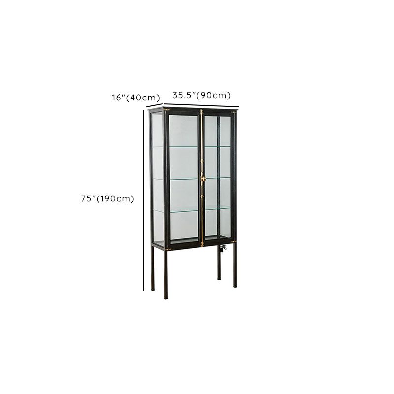 Modern Curio Cabinet Metal Glass Doors Storage Cabinet with Lighting