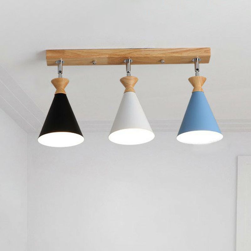 Nordic Conical Semi Flush Light Metal 3 Lights Living Room Adjustable Ceiling Mounted Lamp