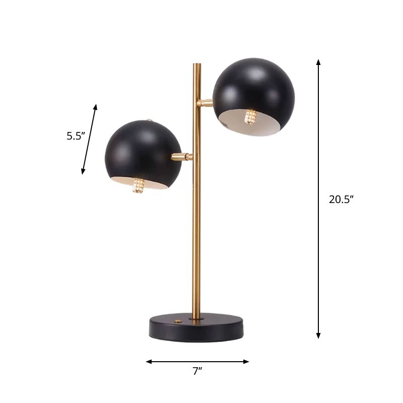 2 Lights Bedside Night Table Lamp Modern Black Finish Desk Lighting with Domed Metal Shade