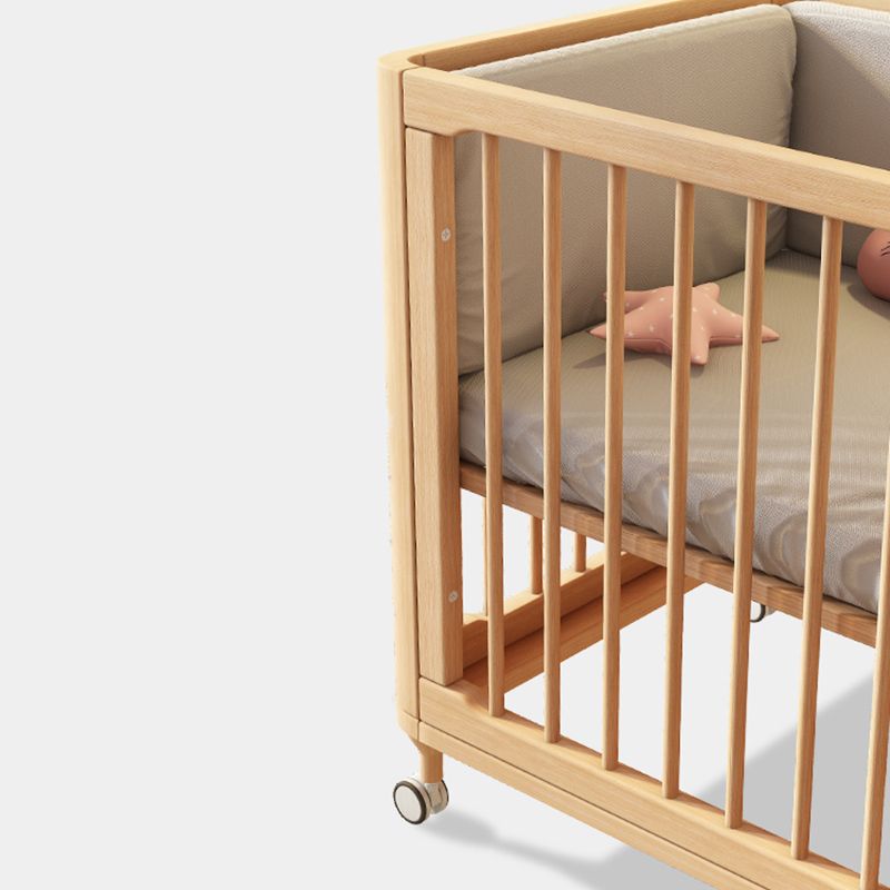 Wood Baby Crib 2-in-1 Convertible Crib Nursery Bed with Casters