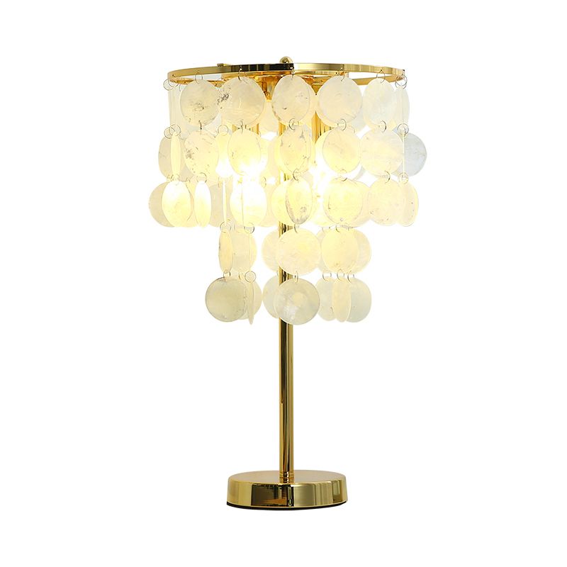 Cascading Shell Table Light Postmodern 1 Head White Nightstand Lamp with Gold Rod Arm