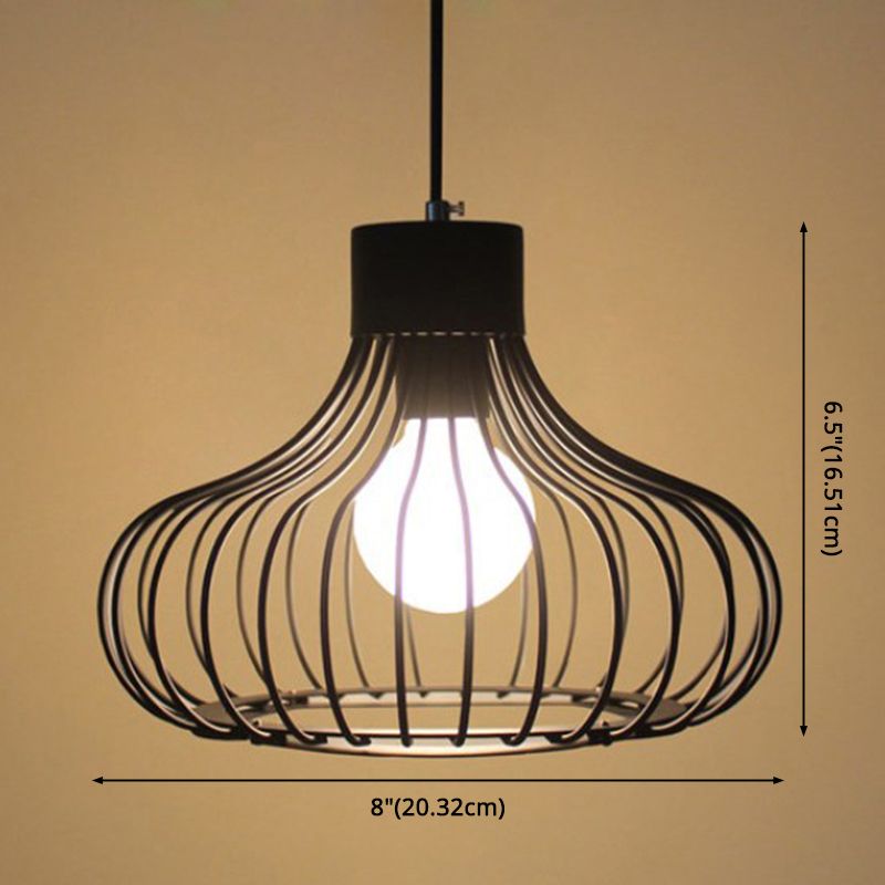 Metal Pendant Ceiling Light Industrial Black Cage Shade Living Room Pendant Lighting