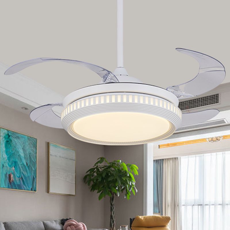 Metal Gold/White Semi Flush Circle LED 42" Wide Contemporary 4 Blades Hanging Fan Lighting, Remote Control/Frequency Conversion and Remote Control