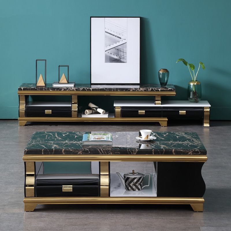 Glam TV Media Stand Open Storage Stand Console with 3 Drawers