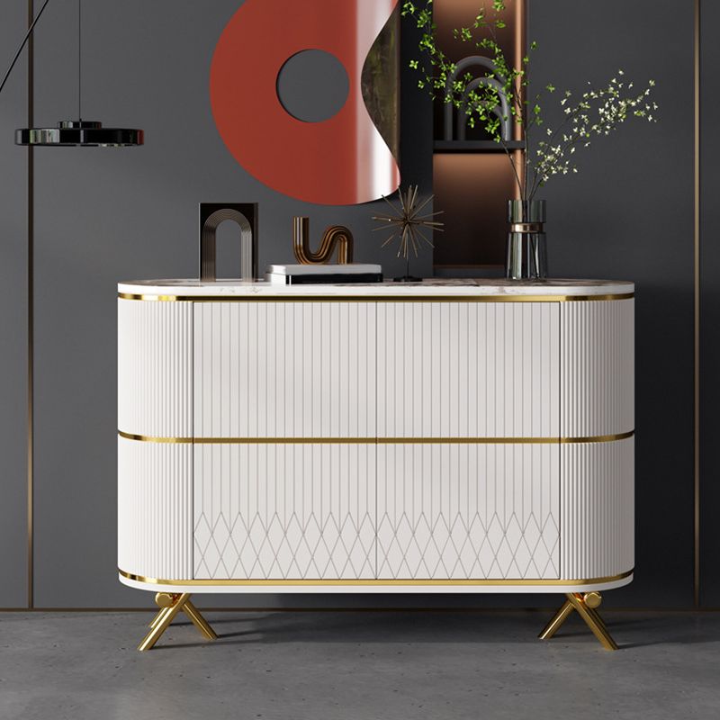 Glam Stone Top Sideboard Engineered Wood Side Board with Gold Legs