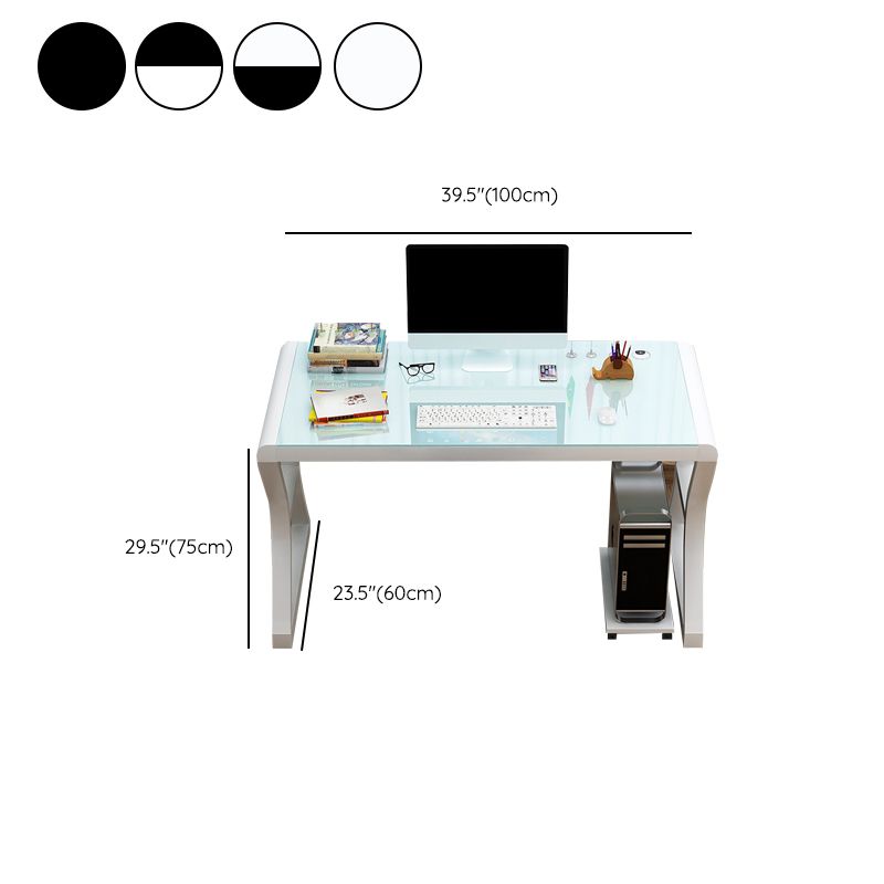 Glass Contemporary Office Desk Antique Finish Computer Desk with Metal Legs