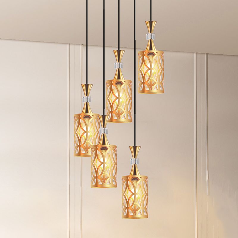 Gold Cutouts Hanging Light Fixture Modern Stylish Glass Pendant Lamp for Dining Room