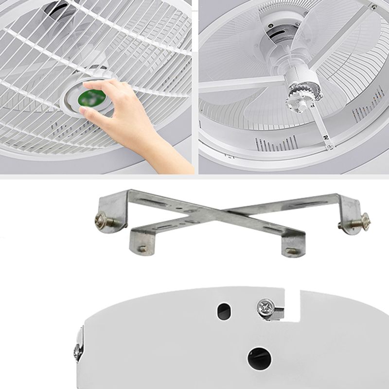 Modern Drum Shaped Fan Lamp Acrylic LED Bedroom Semi Flush Light in White with Remote