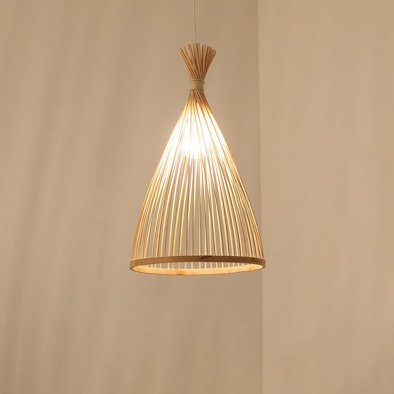 Lampada conica a ciondolo di lampada cinese Minimalista Bamboo 1 Ciondolo a sospensione del ristorante leggero