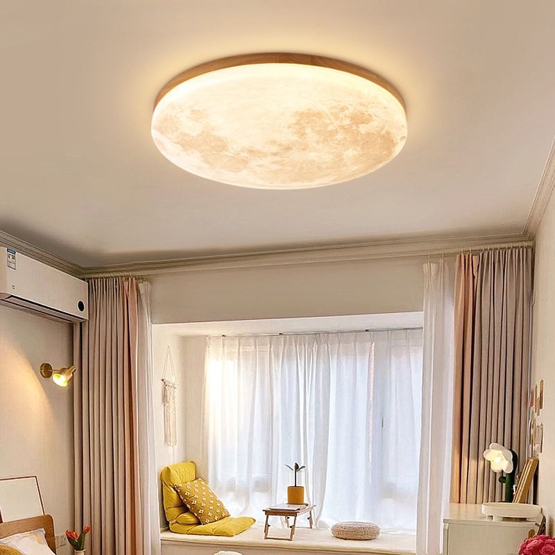 Japanese Style Wooden Ceiling Light Round Shape Ceiling Lamp for Living Room