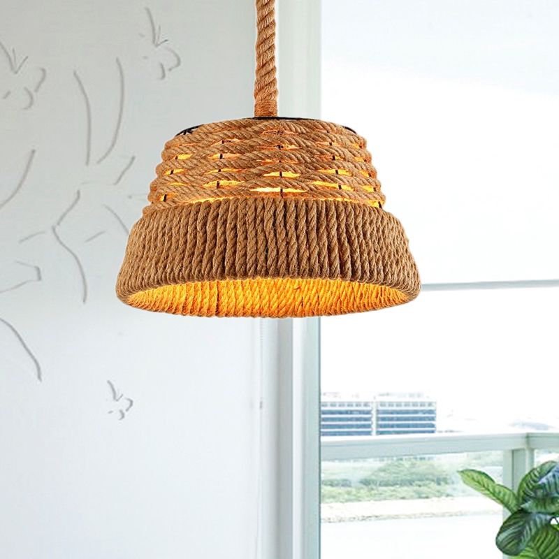 1 Head Cone Pendant Light Countryside Beige Natural Rope Hanging Light Fixture for Dining Room