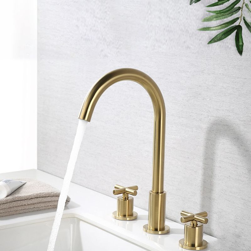 Glam Centerset Faucet Brass Cross Handles 3 Holes Gooseneck Bathroom Sink Faucet