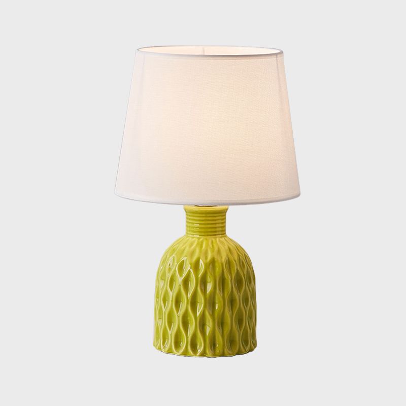 Cone Table Lamp Contemporary Fabric 1 Bulb Pink/Lemon Green/Royal Blue Reading Light with Ceramic Base