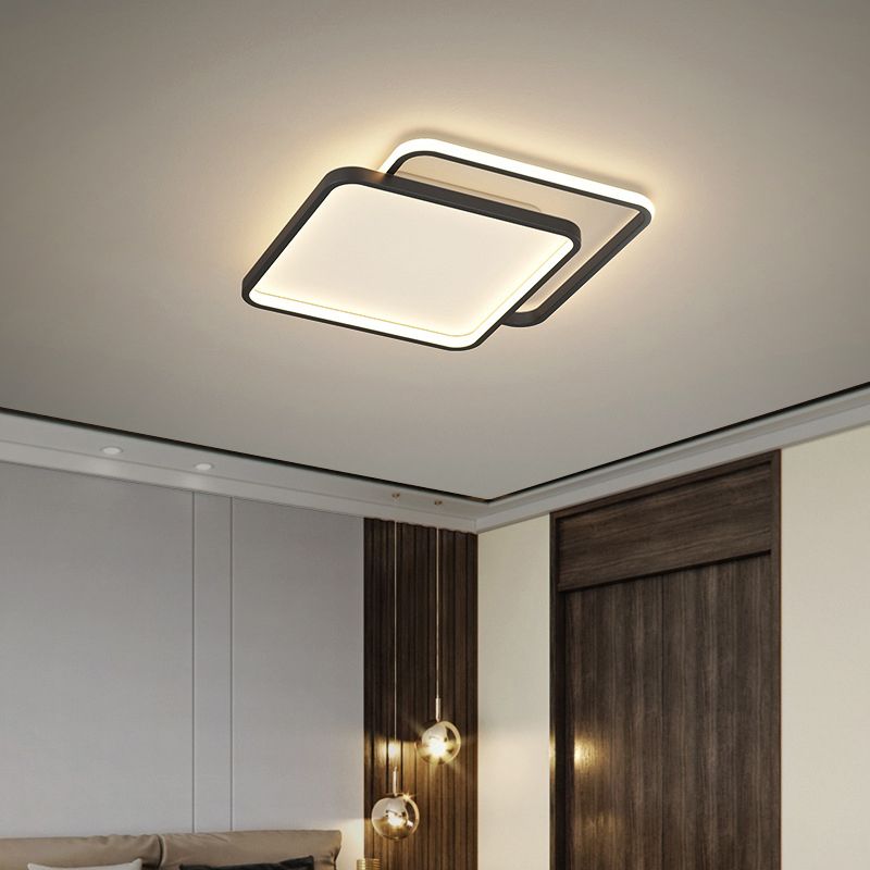 Minimalism LED Ceiling Lamp 2-Light Flush Mount in Black for Bedroom