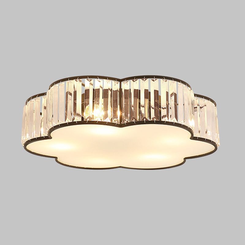 Flower Shade Flush Mount Black Ceiling Light Fixture with Crystal for Bedroom