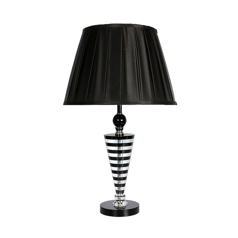 1 Light Crystal Night Lamp Countryside Black Conical Bedroom Nightstand Light with Fabric Shade