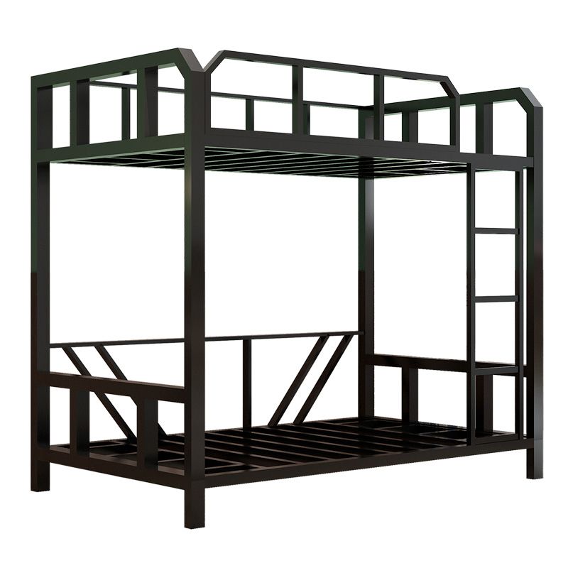 Contemporary Bunk Bed in Black Metal with Built-In Ladder and Guardrails