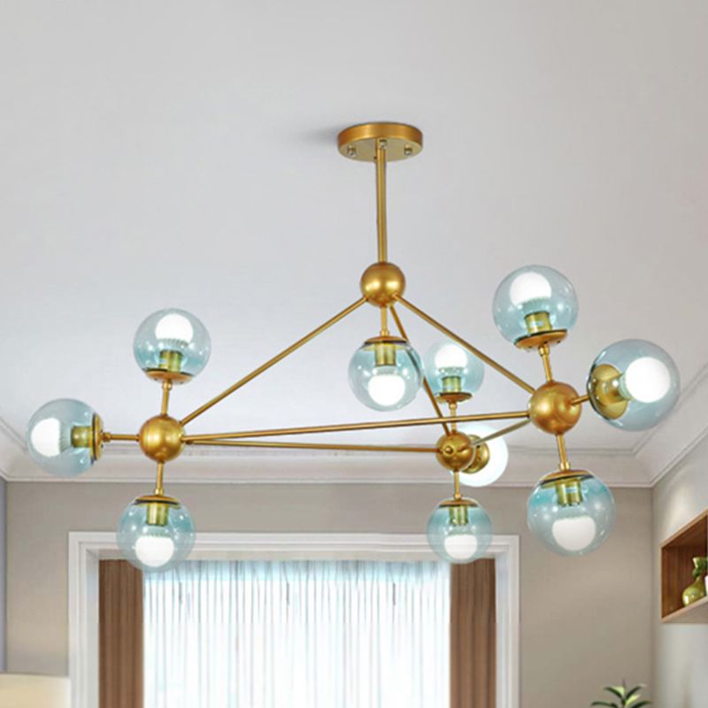 Modo Living Room Pendant Lamp Metal & Glass Multi-Head Contemporary Chandelier in Blue