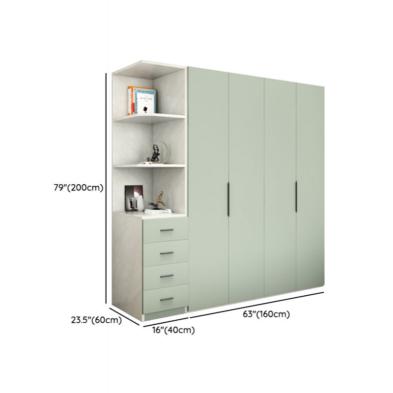 Manufactured Wooden Kids Closet Green Colour Wardrobe Closet with Drawers