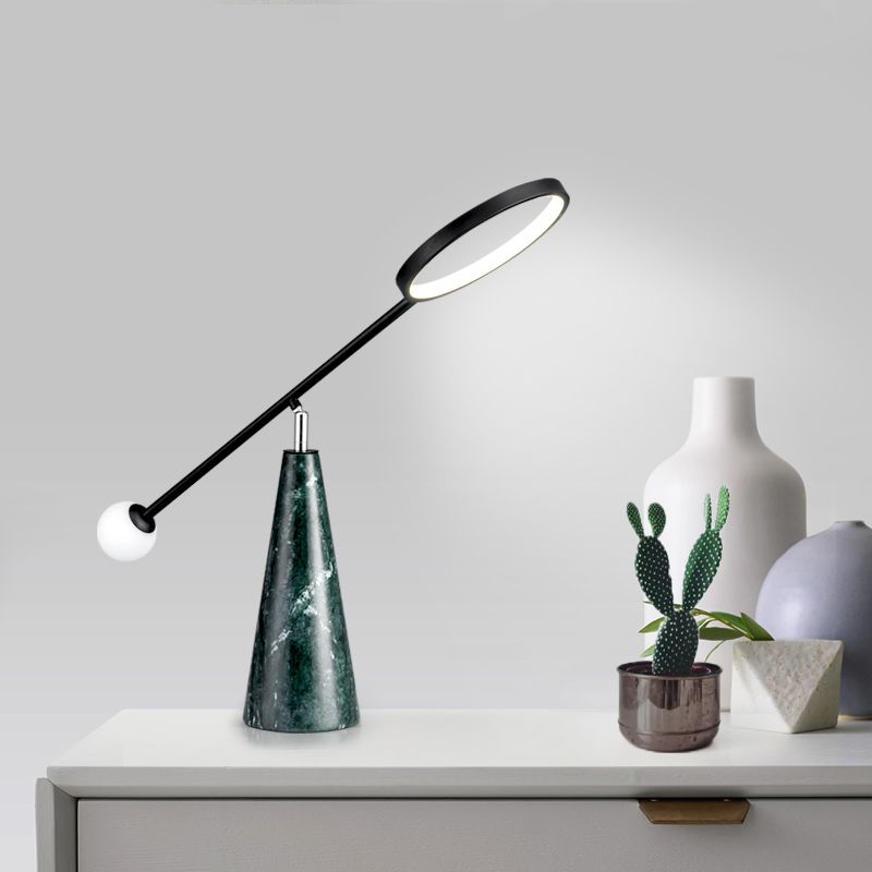 Modern Geometric Shape Nightstand Light Marble 1-Light Living Room Table Lamp with Balance Arm in Black/Green