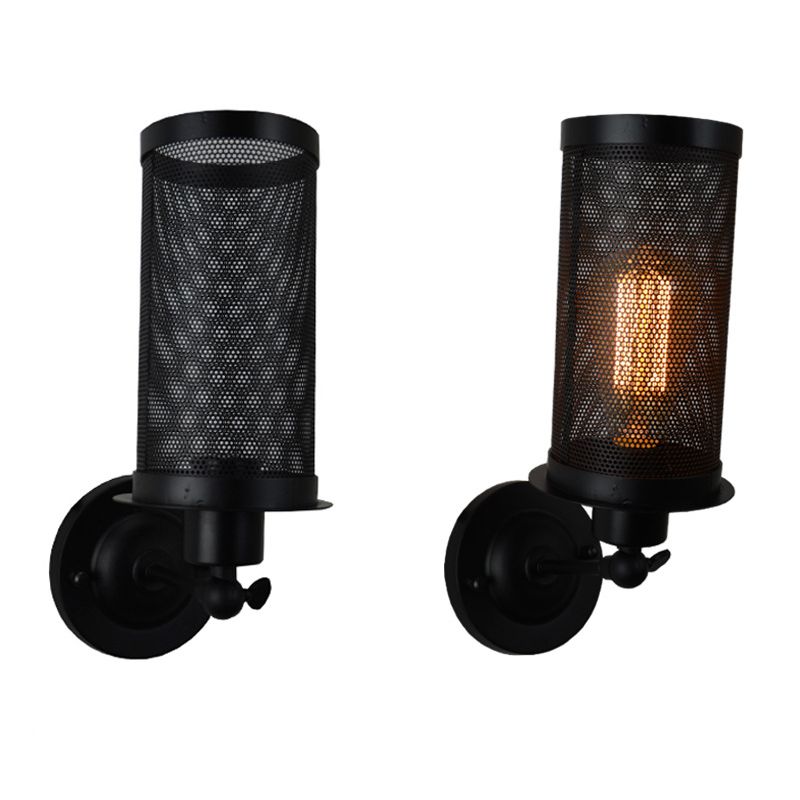 Black Wire Mesh Wall Lamp Industrial Metal Stairs Wall Mounted Light with Rotatable Joint