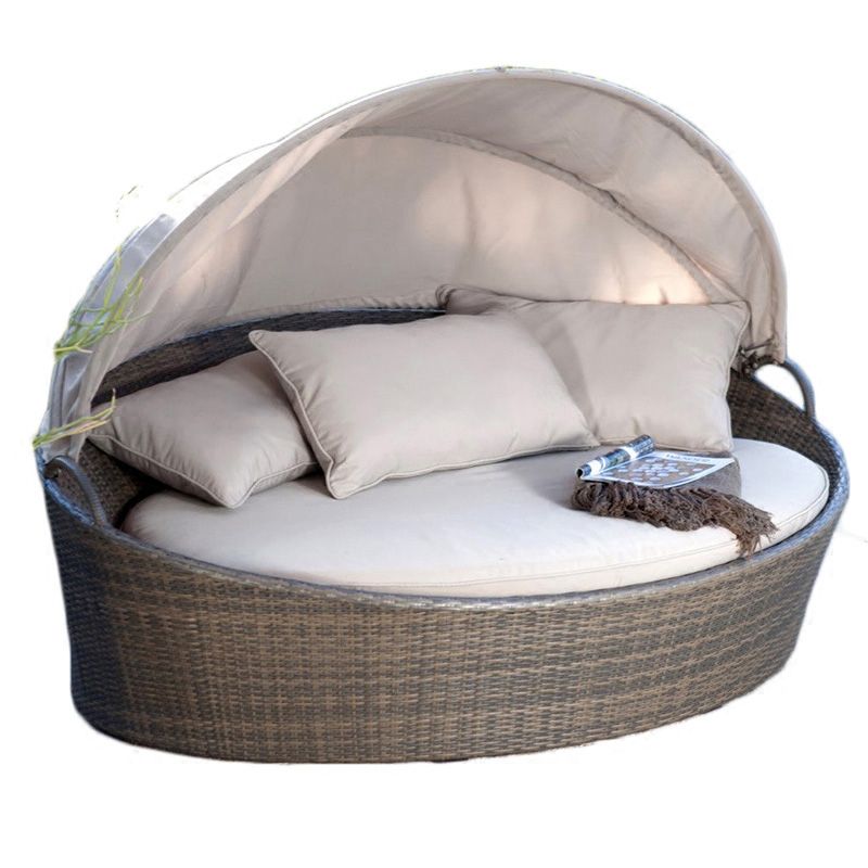 Round Cushion Patio Daybed Water Resistant Outdoor Sofa with Canopy