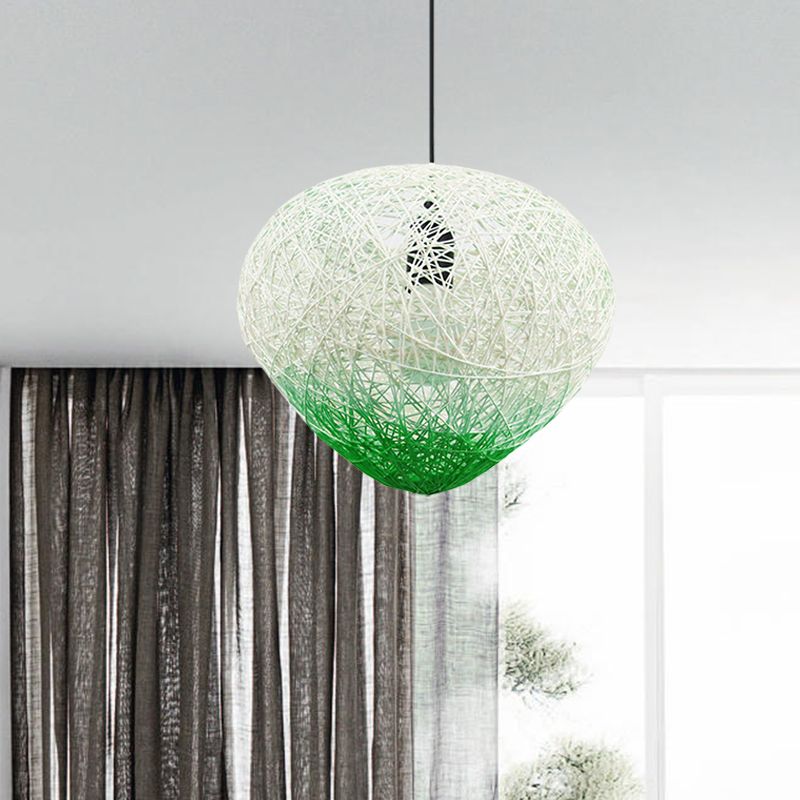 Woven Rattan Bird Nest Hanging Lamp Modern Single Bulb Restaurant Drop Light in Green/Red