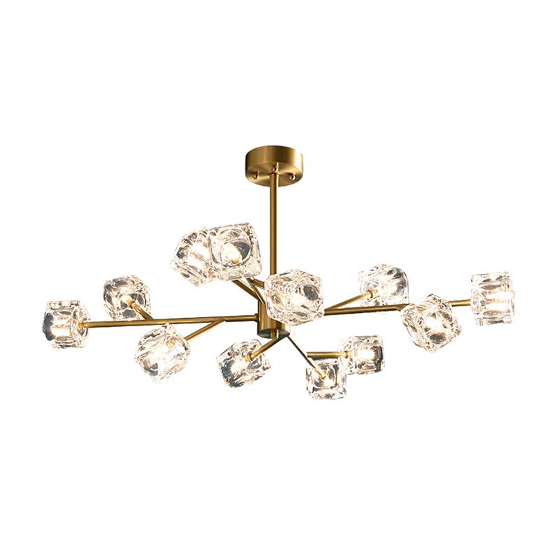 Crystal Cube Pendant Lighting Minimalist Gold Finish Chandelier with Branch Design