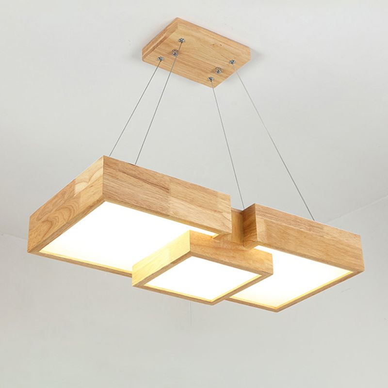 Lámpara moderna de rombo de rombo/letrero cuadrado lámpara de techo de dormitorio de 3 luces de madera en cálido/blanco