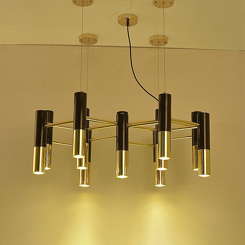 Metal Tube Chandelier Lamp Contemporary 11/22 Lights Gold Led Hanging Pendant Light Fixture in Warm Light