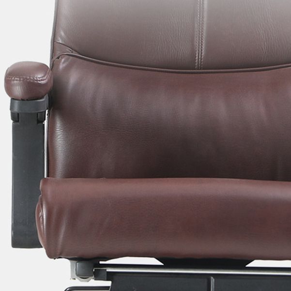 Contemporary Arm Chair Pillow Included Adjustable Seat Height Brown Leather Office Chair