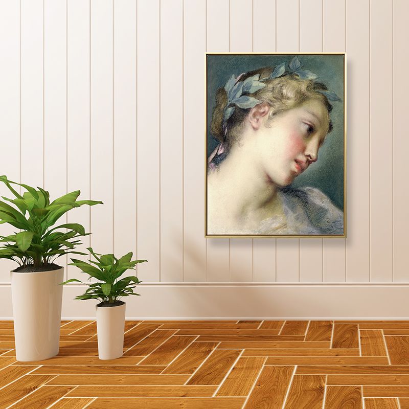 Portrait of Noble Girl Canvas Art Vintage Textured Wall Decor in Yellow for Living Room