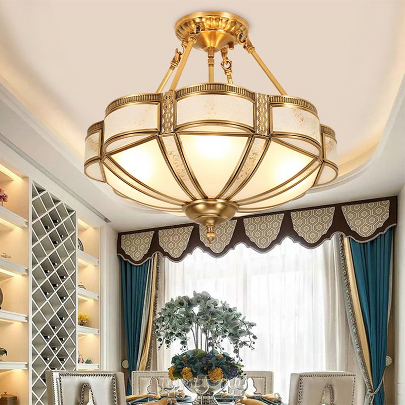 Brass Shaded Ceiling Mount Light Fixture Traditional Glass Living Room Close to Ceiling Light