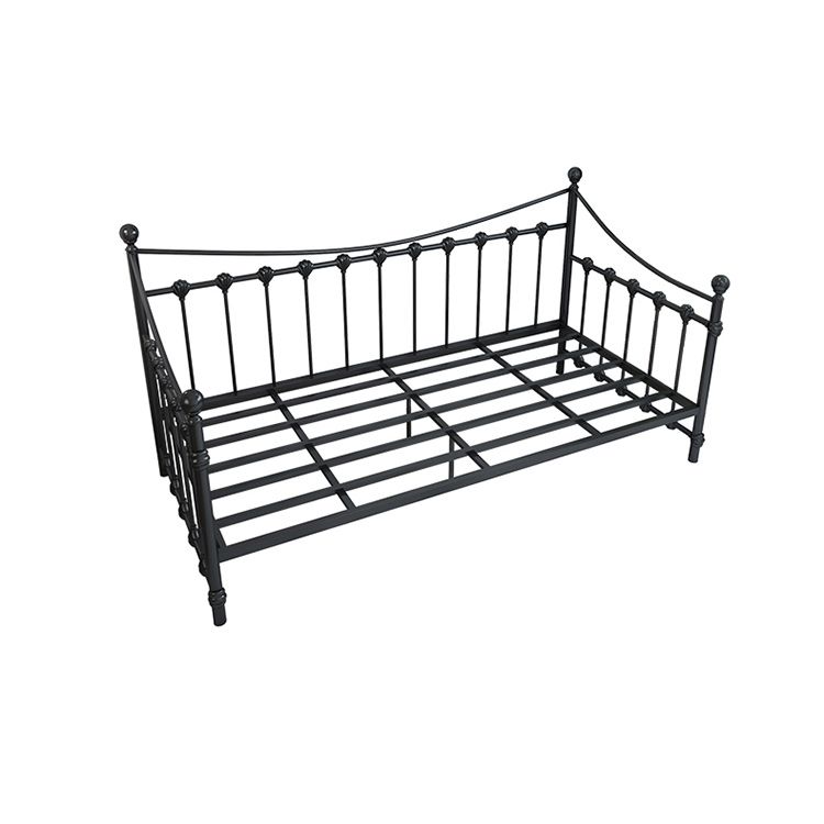 Pure Black Kids Bed Contemporary Metal Standard Bed with Guardrail