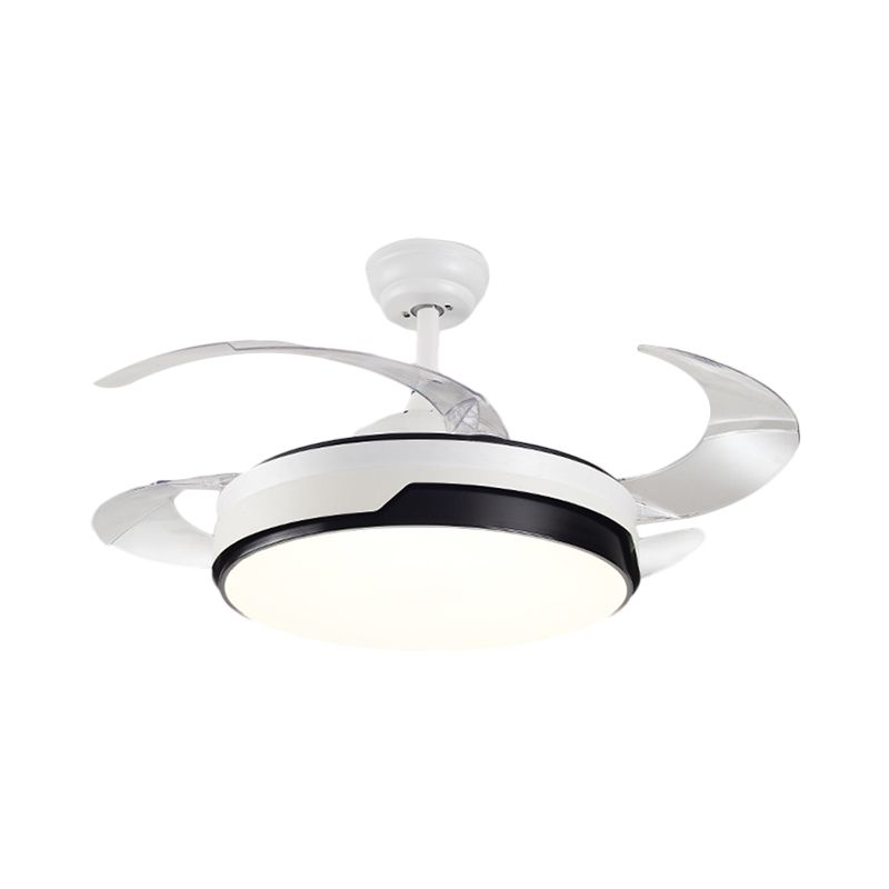 Acrylic Drum-Shaped Ceiling Fan Light Minimalism White 4-Blade LED Semi Flush Mount Lighting, 42" Wide