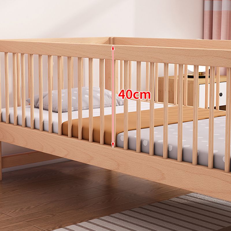 Natural Farmhouse Nursery Crib in Wood with Guardrail Baby Crib