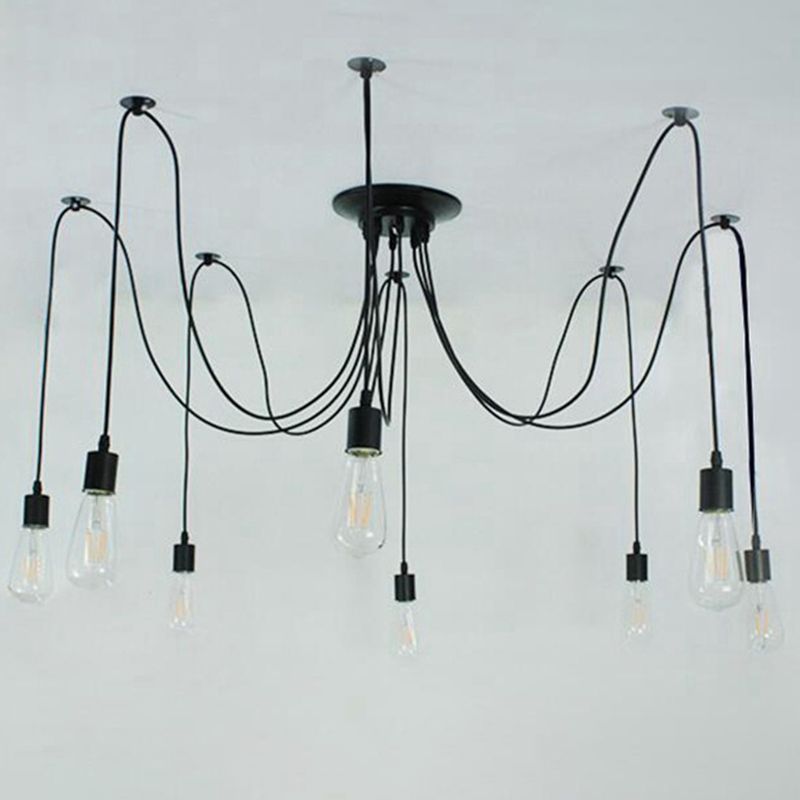 Edison Bulb Multi-Light Pendant Industrial Style Black Metallic Ceiling Hang Light