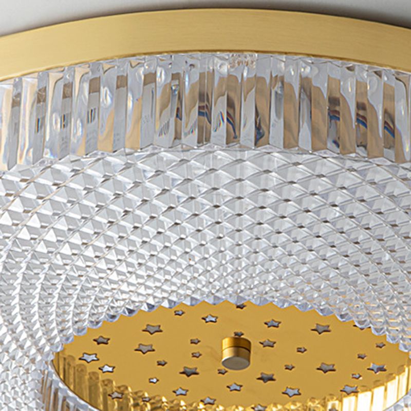 Single Modern Golden Flush Mount Lighting Round Shaded Ceiling Light