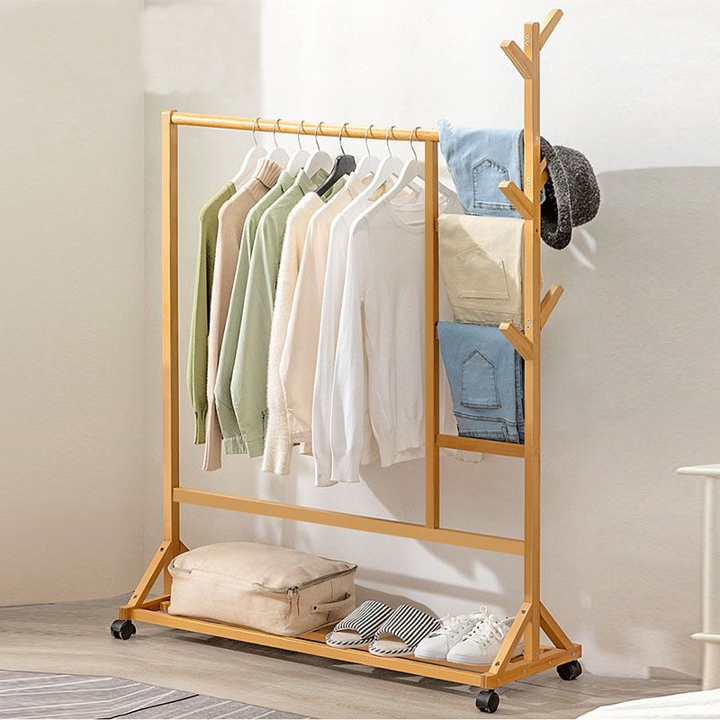 Contemporary Hall Stand Bamboo Wood Shelving Hooks Included Free Standing Coat Rack