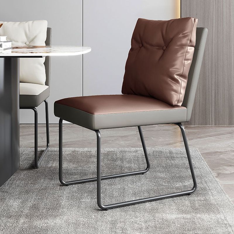 Minimalist Style Leather Dining Chairs Armless Solid Back Chair for Home