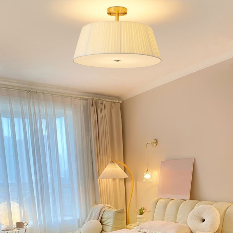 American Style Ceiling Light Cylinder Shape Ceiling Lamp with Fabric Shade for Living Room