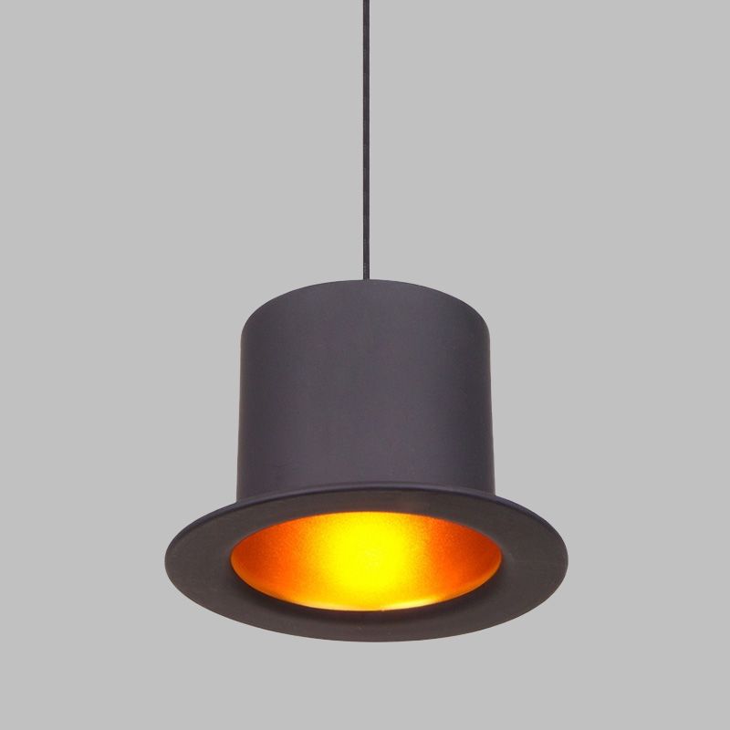 1-Bulb Pendant Lighting Antiqued Dining Room Ceiling Hang Fixture with Hat Shape Metallic Shade in Black