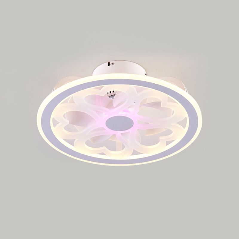 White Circle Ceiling Fan Lamp Minimalist Acrylic LED Semi Flush Mount Ceiling Light