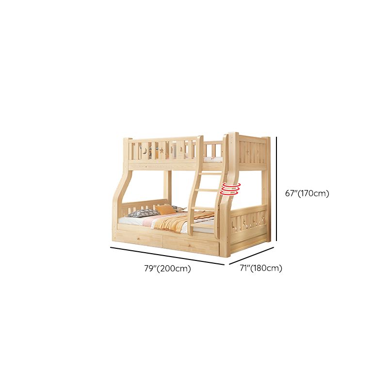 Contemporary Natural Bunk Bed with Guardrail and Built-In Ladder