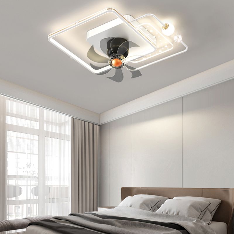 LED Matte White Ceiling Fan Contemporary Metal Geometric Fan Light Fixture