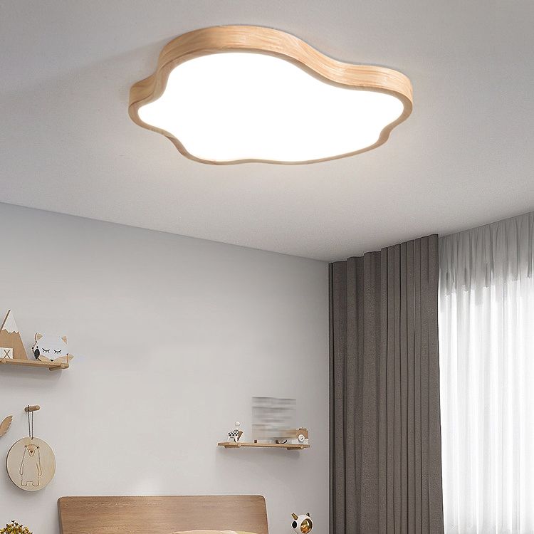 Modern Style Cloud Shape Flush Mount 1 Light Wood Ceiling Light for Bedroom