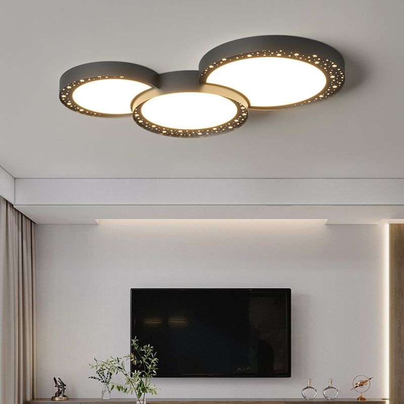 Black / White 3 - Light Interior Flush Mount Light Metal Contemporary Ceiling Flush