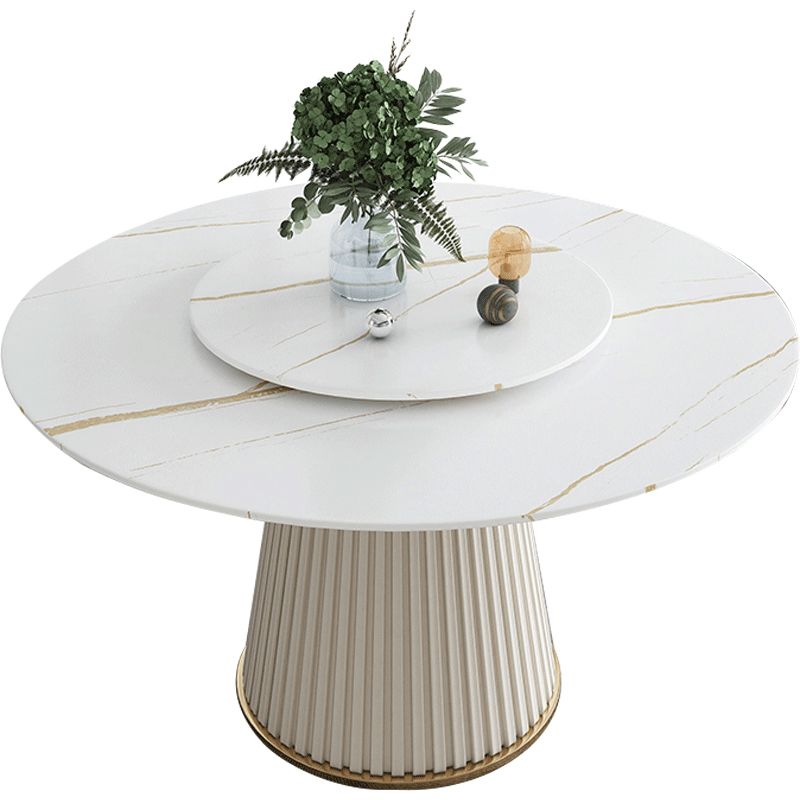 Glam Round Dinette Set 1/4/5/7 Pieces Dining Table Set with White Sintered Stone Top