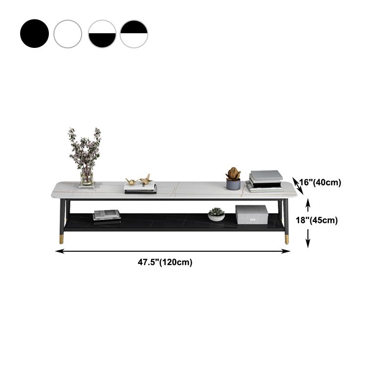 Glam Style Stone TV Stand 2 Shelves Open Storage TV Stand Console